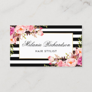 Floral Pink Blush Stripes Hair Stylist Appointment