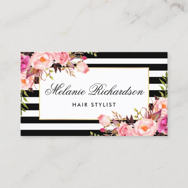 Floral Pink Blush Stripes Hair Stylist Appointment (Front)