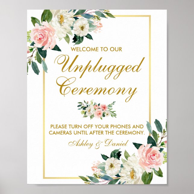 Floral Pink Blush Wedding Gold Unplugged Poster (Front)