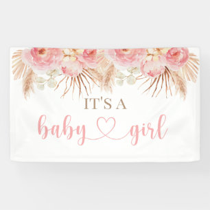 Floral Pink Boho Pampas baby showerbanner Banner