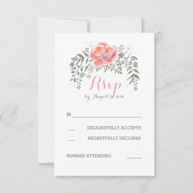 Floral Pink Boho Vintage Wedding RSVP Card (Front)