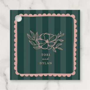 Floral Pink Botanical Green Stripe Wedding Favour Tags