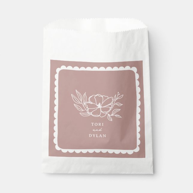 Floral Pink Botanical Scalloped Wedding Favour Bags (Front)