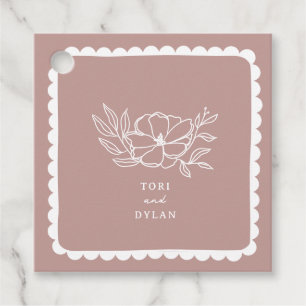 Floral Pink Botanical Scalloped Wedding Favour Tags
