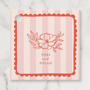 Floral Pink Botanical Stripe Wedding Favour Tags