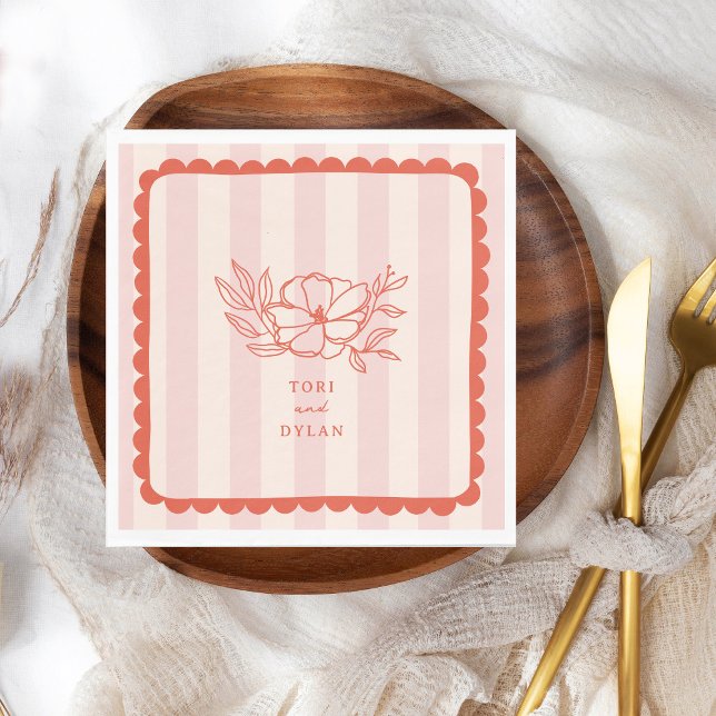 Floral Pink Botanical Stripe Wedding Napkin (Creator Uploaded)