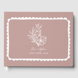 Floral Pink Bouquet Scalloped Wedding Guest Book