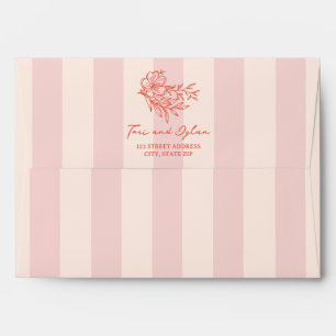 Floral Pink Bouquet Stripe Wedding Envelope