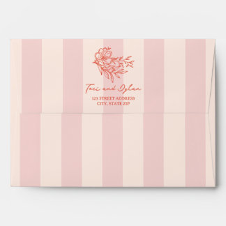 Floral Pink Bouquet Stripe Wedding Envelope