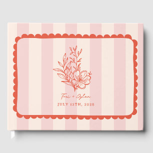 Floral Pink Bouquet Stripe Wedding Guest Book