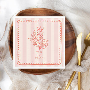 Floral Pink Bouquet Stripe Wedding Napkin