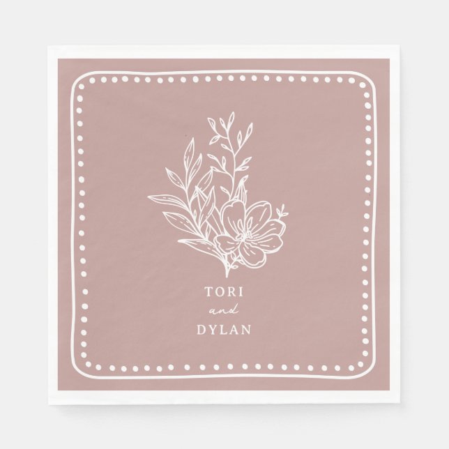 Floral Pink Bouquet Wedding Napkin (Front)