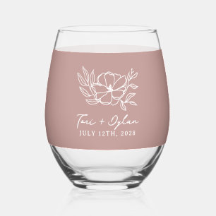 Floral Pink Bouquet Wedding Stemless Wine Glass