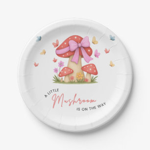 Floral Pink Bow A Little Mushroom Baby Shower Paper Plate