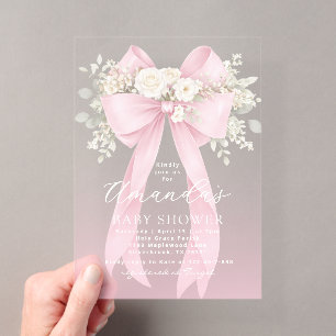 Floral Pink Bow Baby in Bloom Baby Shower Acrylic Invitations