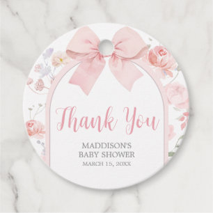 Floral Pink Bow Baby in Bloom Baby Shower Favour Tags