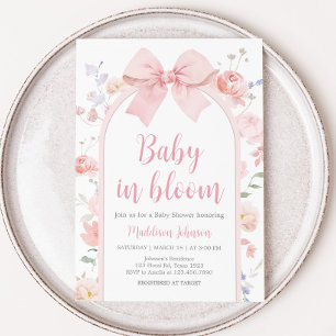 Floral Pink Bow Baby in Bloom Baby Shower Invitation
