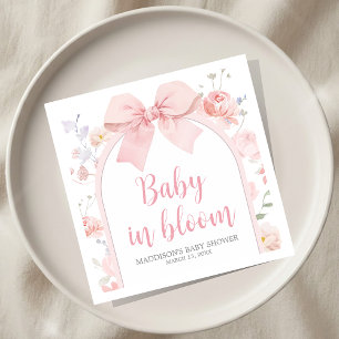 Floral Pink Bow Baby in Bloom Baby Shower Napkin