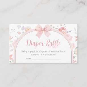 Floral Pink Bow Baby in Bloom Diaper Raffle Enclosure Card