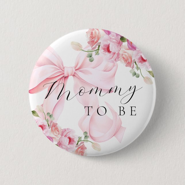 Floral Pink Bow Baby Shower 6 Cm Round Badge (Front)