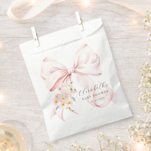 Floral Pink Bow Baby Shower Favour Bag (Clipped)