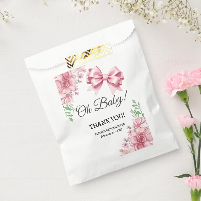 Floral Pink Bow Baby Shower Favour Bags (Sealed)