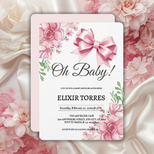 Floral Pink Bow Baby Shower Invitation