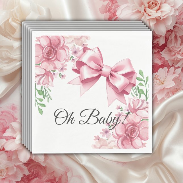 Floral Pink Bow Baby Shower Napkin (Creator Uploaded)