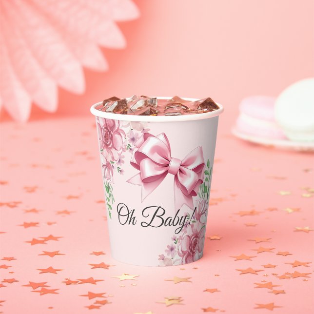 Floral Pink Bow Baby Shower Paper Cups (Creator Uploaded)