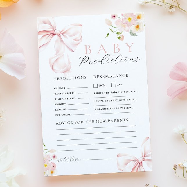 Floral Pink Bow Baby Shower Prediction Advice Game (Creator Uploaded)
