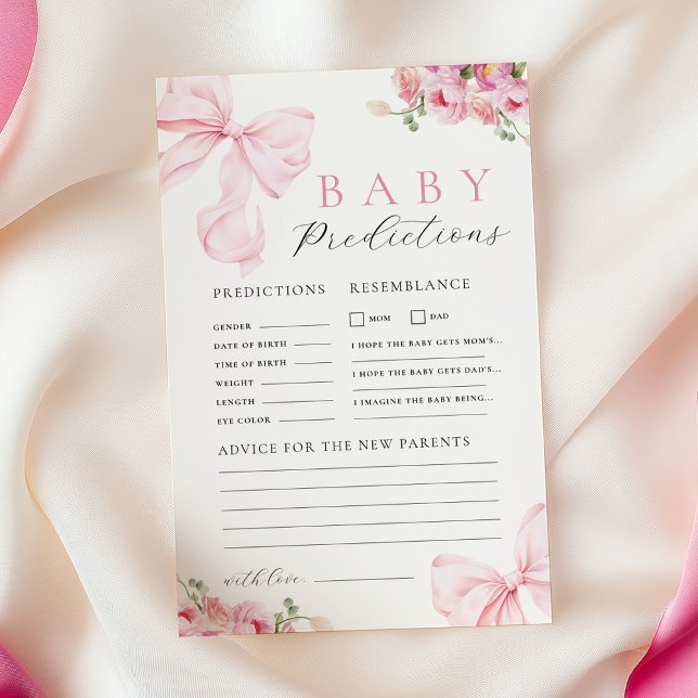 Floral Pink Bow Baby Shower Prediction Advice Game (Creator Uploaded)