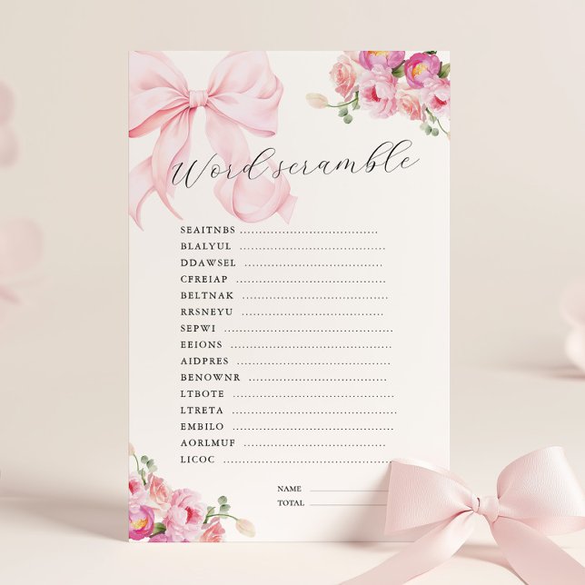 Floral Pink Bow Baby Shower Word Scramble (Creator Uploaded)