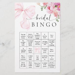 Floral Pink Bow Bridal Shower Bingo Game Stationery