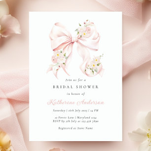 Floral Pink Bow Bridal Shower Invitation