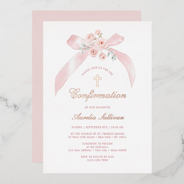 Floral Pink Bow Confirmation (Front/Back)