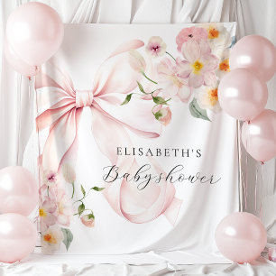 Floral Pink Bow Coquette Baby Shower Backdrop Tapestry