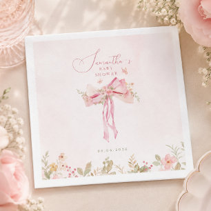 Floral Pink Bow Coquette Garden baby shower Napkin