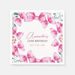 Floral Pink Bow Coquette Sweet 16 Birthday Napkin