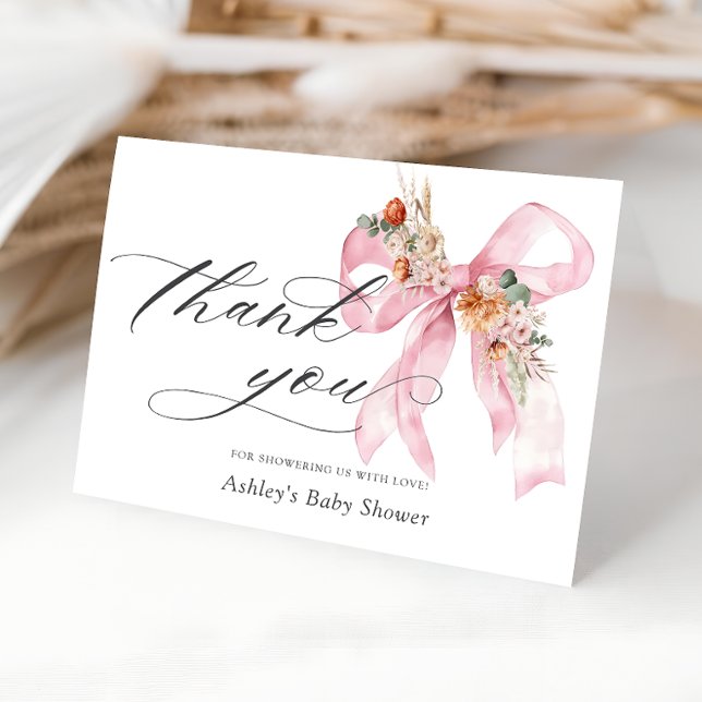 Floral Pink Bow Elegant Baby Shower Thank You (Creator Uploaded)