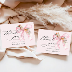 Floral Pink Bow Elegant Baby Shower Thank You Card