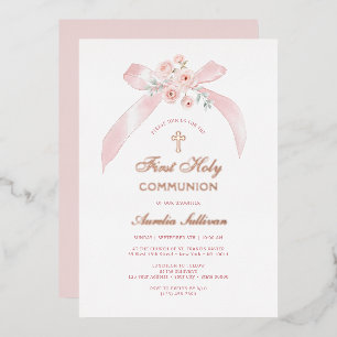 Floral Pink Bow First Holy Communion