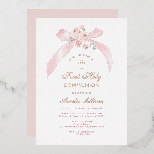 Floral Pink Bow First Holy Communion (Front/Back)