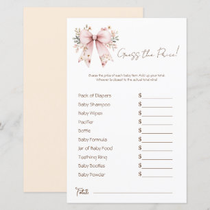 Floral Pink Bow Girl Baby Shower Price Guess