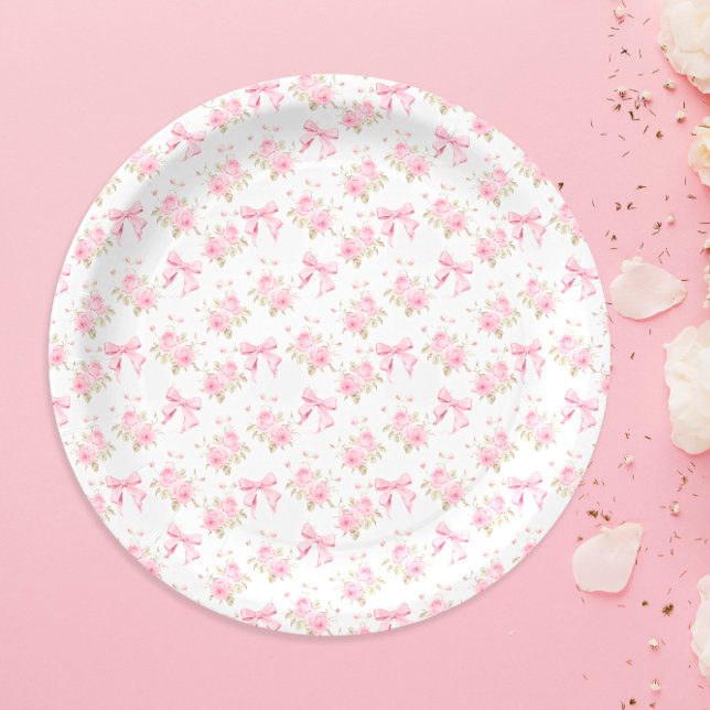 Floral Pink Bow Love Shack Baby Shower Paper Plate (Creator Uploaded)