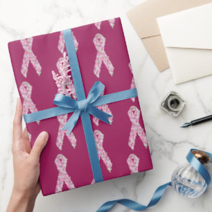 Floral Pink Breast Cancer Survivor Ribbon  Wrapping Paper