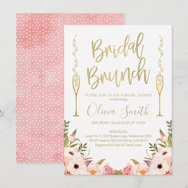 Floral Pink Bridal Brunch Bridal Shower Invitation (Front/Back)