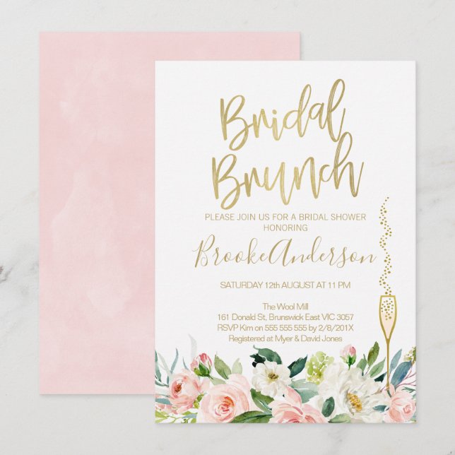 Floral Pink Bridal Brunch Bridal Shower Invitation (Front/Back)