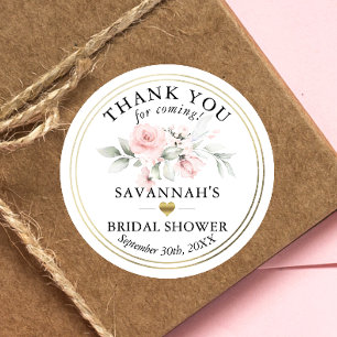 Floral Pink Bridal Shower / Baby Thank You Classic Classic Round Sticker