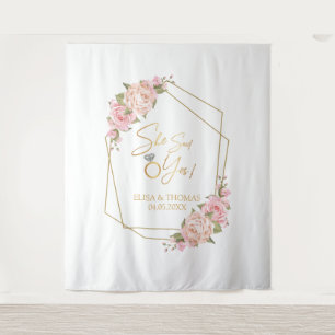 Floral Pink Bridal Shower Backdrop Tapestry