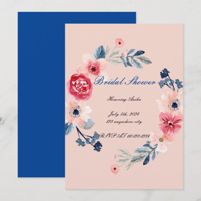 FLORAL PINK BRIDAL SHOWER INVITATION (Front/Back)